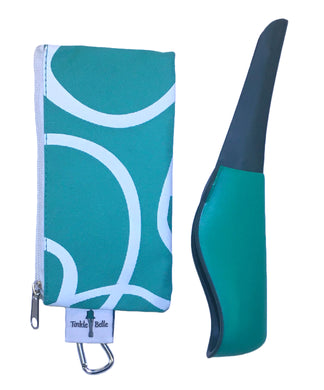 The Tinkle Belle accessoire urinaire féminin portable, turquoise et gris avec trousse